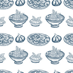 Hand drawn vector seamless pattern trendy italian style dolce vita for invitations, menus design, cards, posters. 