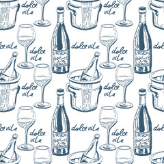 Hand drawn vector seamless pattern trendy italian style dolce vita for invitations, menus design, cards, posters. 