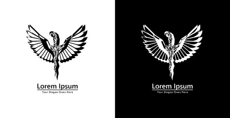 Winged keris logo design with geometric style