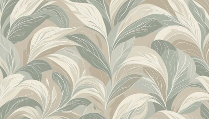 Botanical Bliss: An intricate and visually arresting design of stylized leaves, rendered in muted, sophisticated tones, create an immersive and elegant wallpaper pattern.
