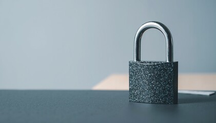 A shiny silver padlock rests on a rustic wooden table, its metallic surface reflecting soft light, surrounded by scattered papers and a vintage key.