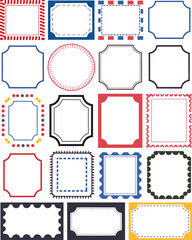 Colorful Outline Vector Coupon or Border Set. Decorative Coupon Frames, Ticket Edges, Label Shapes, and Blank Retro Stamp Borders for Template, Card, Sticker, or Tag Design