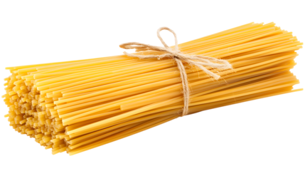 Bundle Of Raw Spaghetti Tied With a String Ready For Cooking Preparation