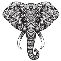 Intricate Elephant Design Decorative Animal Vector Art with Ornamental Details and Unique Patterns