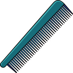 Long Fine-Tooth Comb Silhouette Side View Grooming Tool