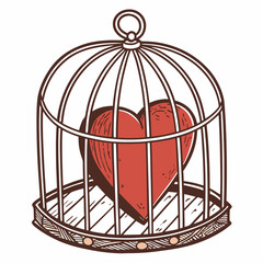 Hand-Drawn Heart in Birdcage Illustration – Symbol of Captive Love and Emotions