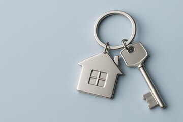 Premium house key attached to custom keychain symbolizing new home ownership and real estate success
