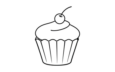 Simple line drawing of a frosted cupcake with a cherry on top