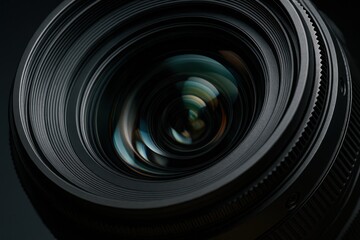Professional camera lens with intricate optical elements and precision engineering details