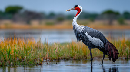 Fototapeta premium bird, crane, animal, nature, wildlife, crowned, wild, grey, feather, heron, water, beak, grey crowned crane, feathers, beautiful, sandhill crane, gray, birds, crown, white, fauna, animals, crowned cra