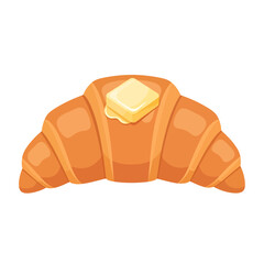 A cartoon croissant topped with a piece of butter.