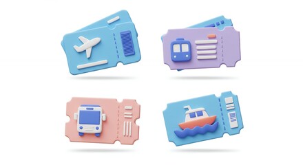 Colorful flat style travel tickets graphic design