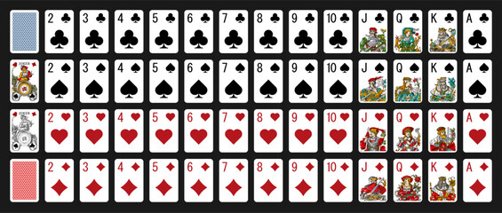 Poker set with isolated cards - Poker playing cards - Miniature playing cards for mobile applications