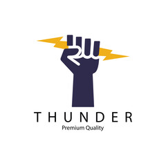 hand line holding thunderbolt logo symbol vector icon graphic design