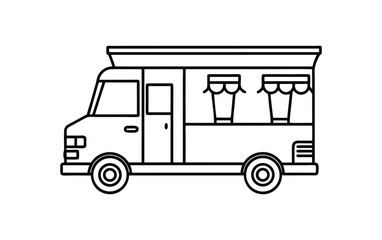 Simple outline drawing of a food truck with serving windows