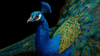 Obraz premium peacock, bird, animal, blue, nature, feather, feathers, head, peafowl, beautiful, wildlife, beak, green, colorful, beauty, zoo, plumage, color, tail, portrait, bright, closeup