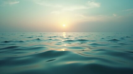 Obraz premium A tranquil ocean scene at sunset with calm waves and a soft sky. A serene and peaceful seascape background for meditation, relaxation, and travel concepts.