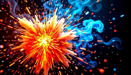 a dynamic explosion with sparkling particles and a bright burst of light at its center, suggesting an energetic event like a firework, possi