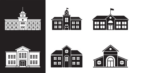 Fototapeta premium black vector different school buildings icon silhouette 