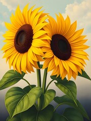 Obraz premium sunflowers on blue sky