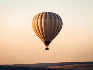 Naklejka premium Beige Hot Air Balloon Soaring Over Tan Landscape at Sunrise