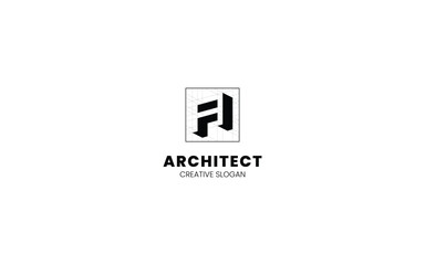 Letter A Architect logo with isometric bottom left view and technical sketch style