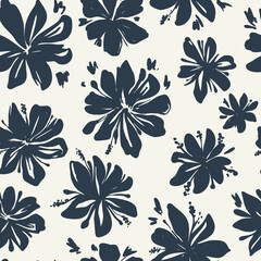 Seamless floral vector laconic black and white handmade ink drawing for fabric design, decor, ceramics, greeting cards, flowers, texture print on light background