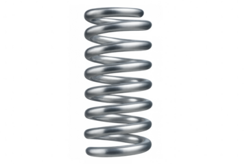 Rotating chrome metal spring on a transparent background, showcasing its sleek design and versatility for various industrial applications