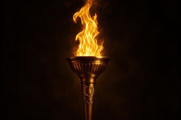 Iconic Olympic flame burning brilliantly against stadium backdrop during international games