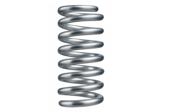 Rotating chrome metal spring on a transparent background, showcasing its sleek design and versatility for various industrial applications