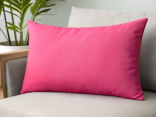 Hot Pink Ombre Textured Pillow on Gray Sofa