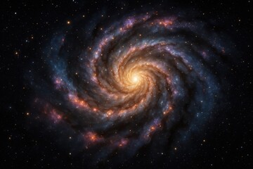 Magnificent spiral galaxy with nebula formations and distant stellar objects in deep space