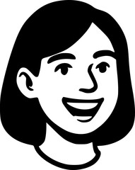 Minimalist Black and White Vector Portrait of a Young Girl in Line Art Style