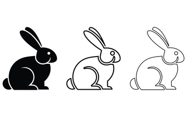 Three stylized bunny rabbit icons in black and white outline and solid fill