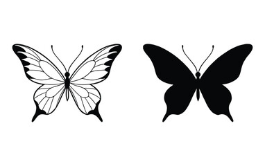 Two butterflies one detailed outline one solid silhouette