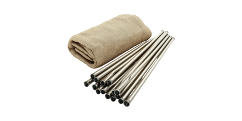 Folded Burlap Fabric With Metal Poles. Construction And Craft Materials Isolated On Transparent Background