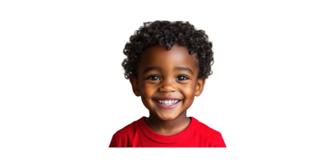 Smiling Child In Red Shirt. Joy And Innocence Captured In Portrait Isolated On Transparent Background