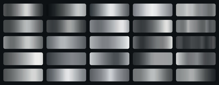 Grey metal gradients set. Metalic gradients collection. Silver gradients 
