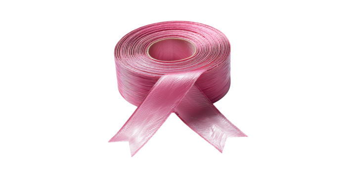 Pink Ribbon Roll. Symbol Of Breast Cancer Awareness And Support Isolated On Transparent Background