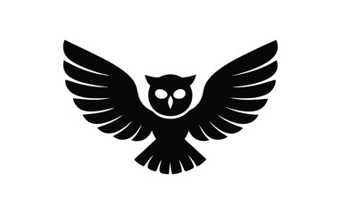 Stylized black silhouette of an owl in flight with wings spread wide