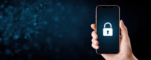 Mobile phone with lock icon on screen showing digital security concept
