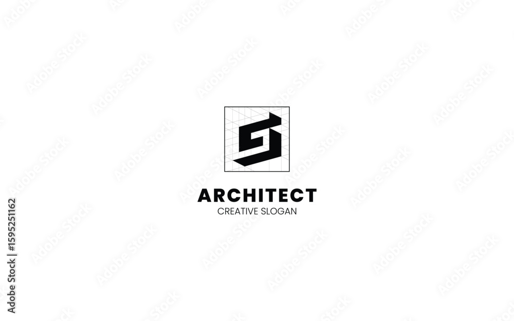 Fototapete letter g architect logo with isometric bottom left view and technical sketch style