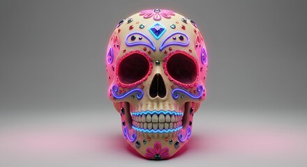 Vibrant decorative skull with neon accents