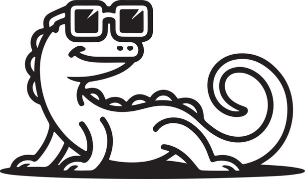 A cool geko lizard with sunglasses and a cheerful expression, transparent vector png