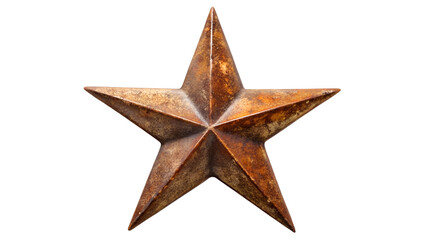 A rustic, rusty metal star decoration isolated on white isolated on transparent background