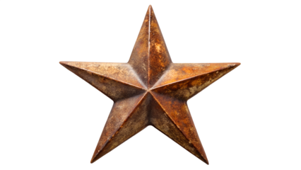 A rustic, rusty metal star decoration isolated on white isolated on transparent background