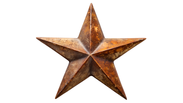 A rustic, rusty metal star decoration isolated on white isolated on transparent background - Powered by Adobe