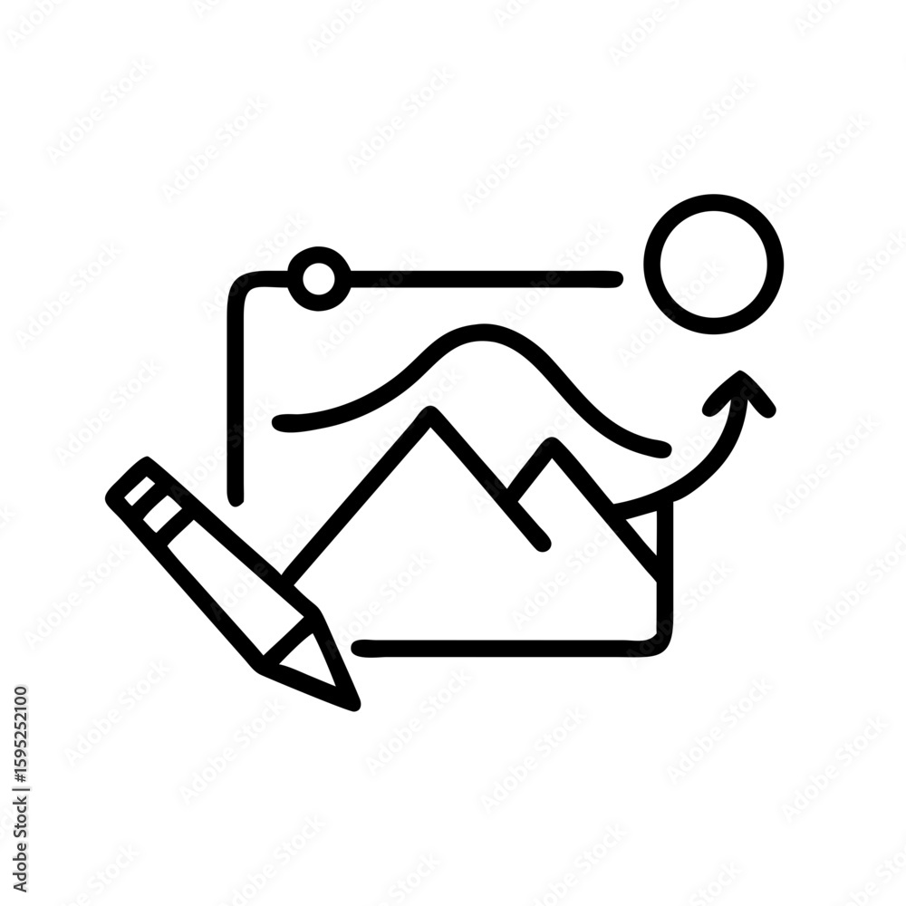 Poster outline drawing showing a pencil drawing a graph with an upward arrow and a circle at the end point