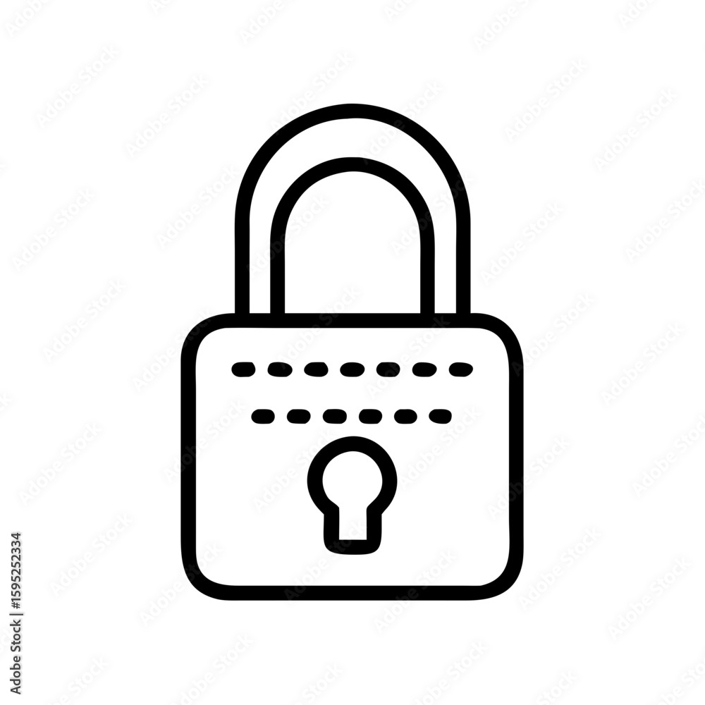 Poster a simple line drawing of a padlock with a keyhole and combination dots for security and protection u