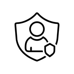 Person icon inside a shield with another shield next to it in a simple black and white line drawing